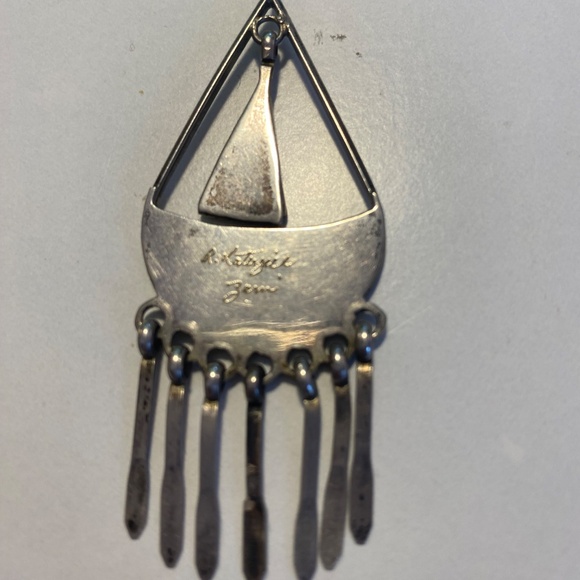 Zuni Turquoise Onyx Inlay Silver Pendant Signed Ricky Lateyice - Picture 3 of 5